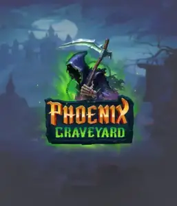 The eerie and atmospheric Phoenix Graveyard slot game interface by ELK Studios, featuring a mysterious graveyard setting. This image captures the slot's unique expanding reel feature, coupled with its gorgeous symbols and dark theme. It vividly depicts the game's theme of rebirth and immortality, attractive for those interested in legends.